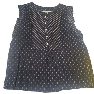 LOFT Black & Beige Sleeveless Blouse Top Women's‎ Medium Button Front